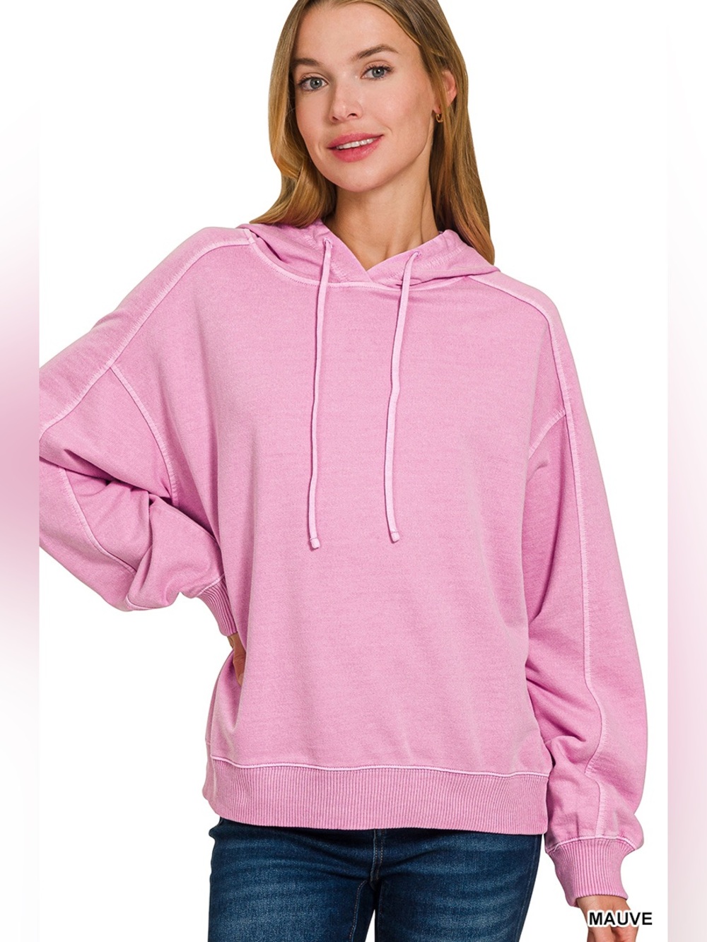 Zenana Mauve Pigment Dye & Enzyme Washed French Terry Hoodie